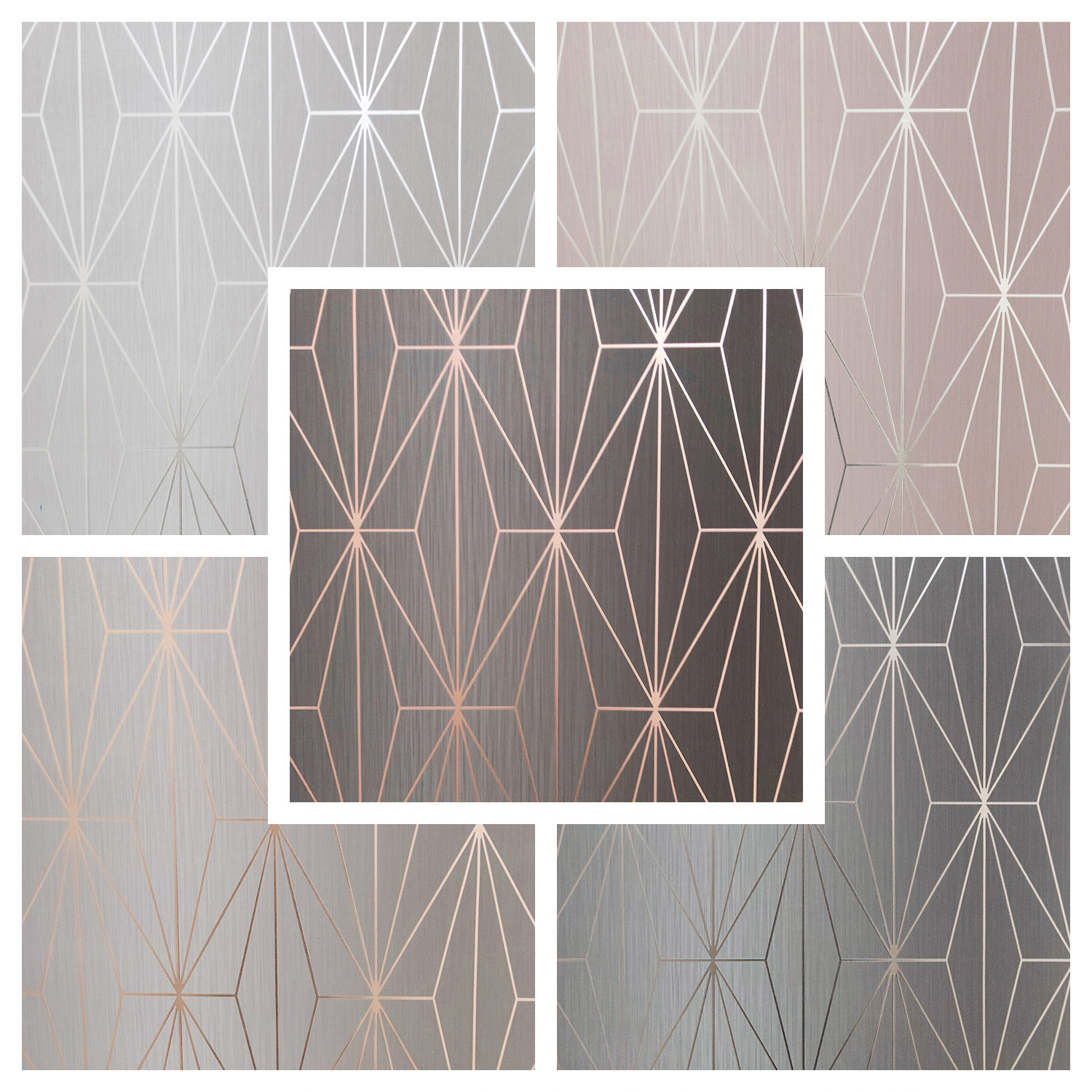 Charcoal Rose Gold Metallic Geometric Wallpaper Triangles Vinyl Muriva Kayla
